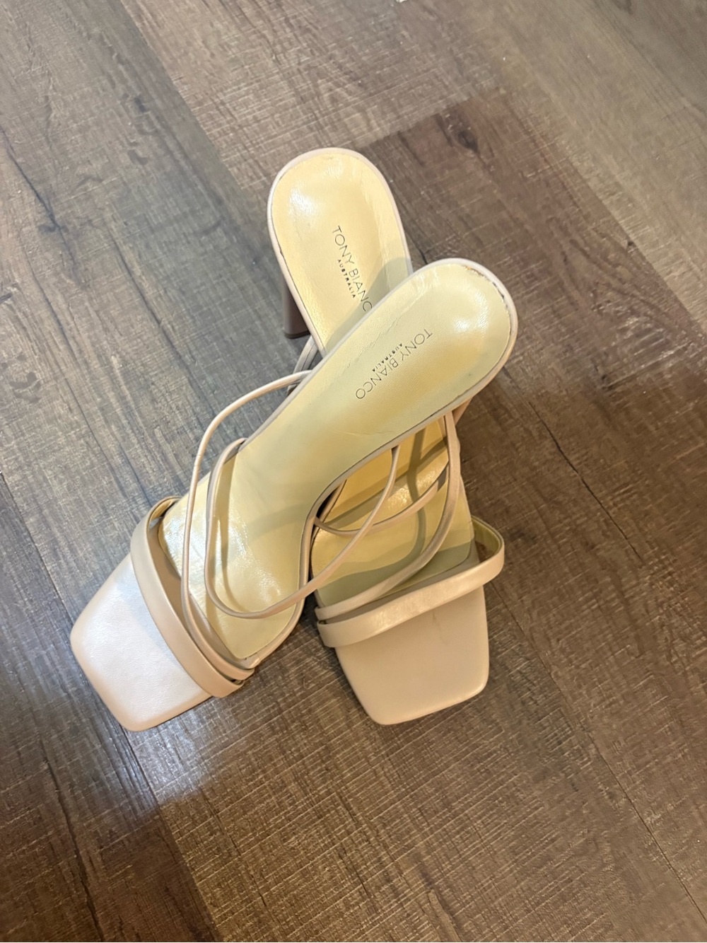 Tony Bianco Women’s Beige Strappy Square-Toe Heels